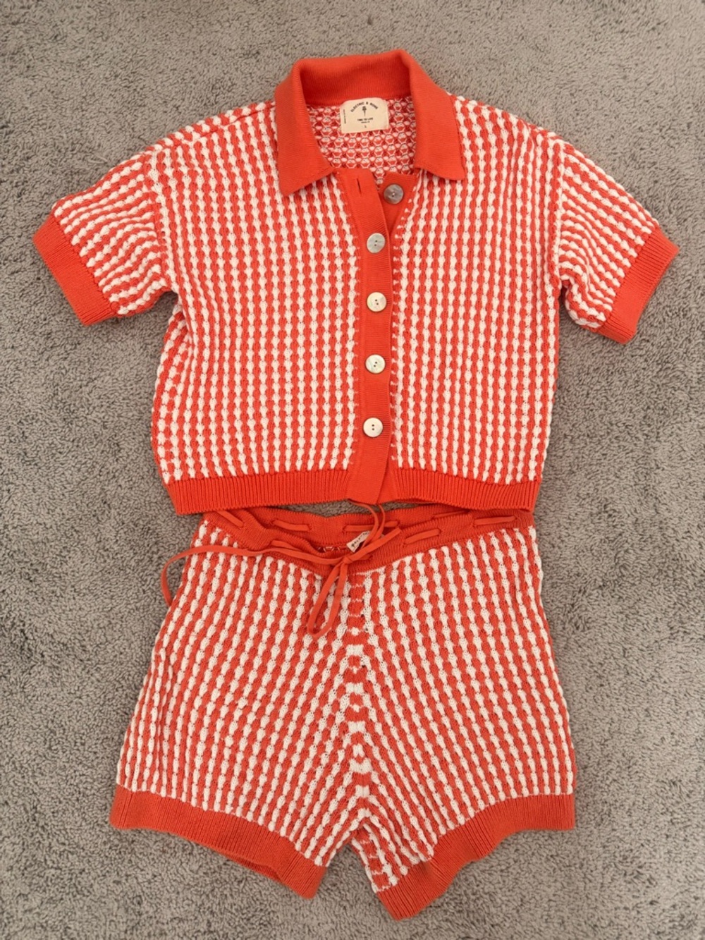 Electric & Rose Tangerine and White Knit Short Set